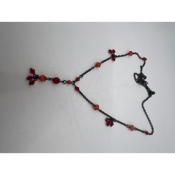 Vintage Red Crystal Y Necklace Silver Tone Dangle Drop 17" Valentine Gift - Picture 4 of 4